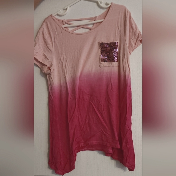 Justice pink ombre shirt with flip sequin pocket and criss-cross back - Picture 2 of 3